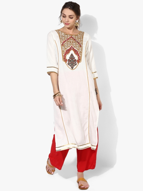 

Naari Women Off-White Yoke Design Straight Kurta
