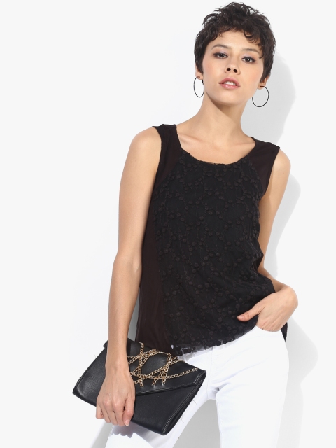 

109F Women Black Self Pattern Top