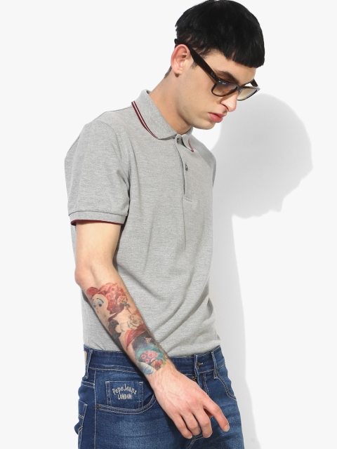 

Grey Melange Solid Regular Fit Polo T-Shirt