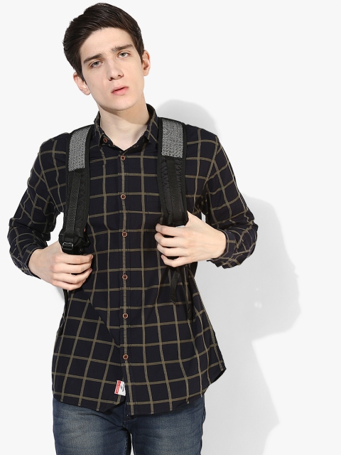 

Navy Blue Checked Slim Fit Casual Shirt