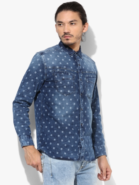 

Blue Printed Regular Fit Casual Shirt
