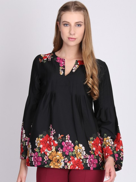 

NIZA Women Black Printed A-Line Top