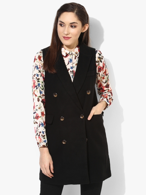 

Allen Solly Women Black Solid Tailored Sleeveless Jacket