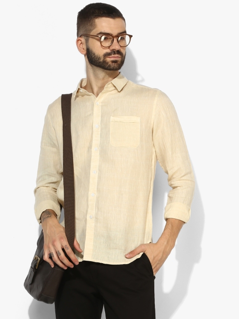 Beige Self Pattern Slim Fit Casual Shirt
