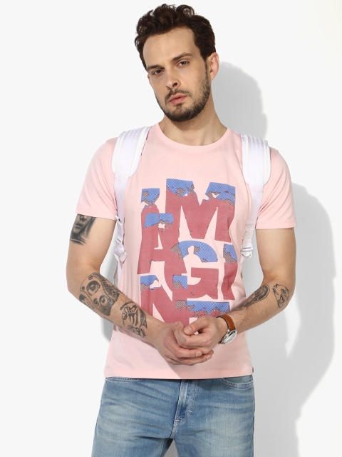 

Pink Printed Slim Fit Round Neck T-Shirt