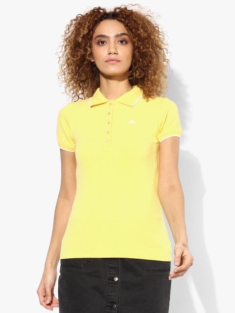 

Aeropostale Women Yellow Solid Polo Collar T-shirt