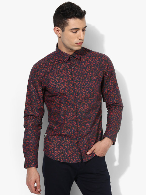 

Navy Blue Printed Slim Fit Casual Shirt