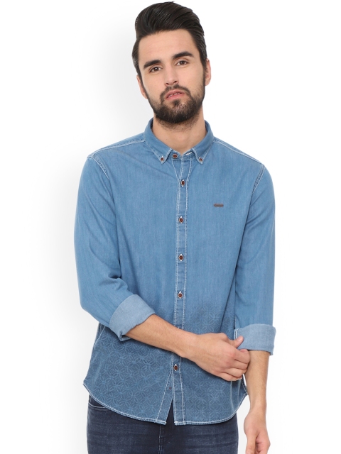 

People Men Blue Slim Fit Solid Denim Shirt