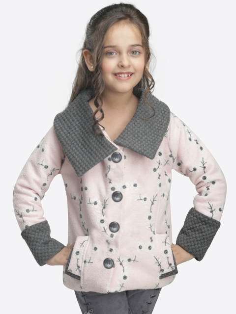 

CUTECUMBER Girls Peach-Coloured Printed Tailored Jacket