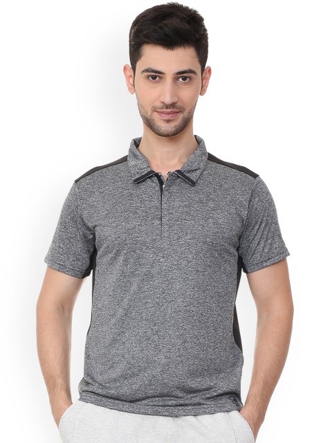 

People Men Grey & Black Colourblocked Polo Collar T-shirt