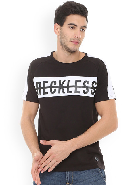 

People Men Black Printed Round Neck T-shirt