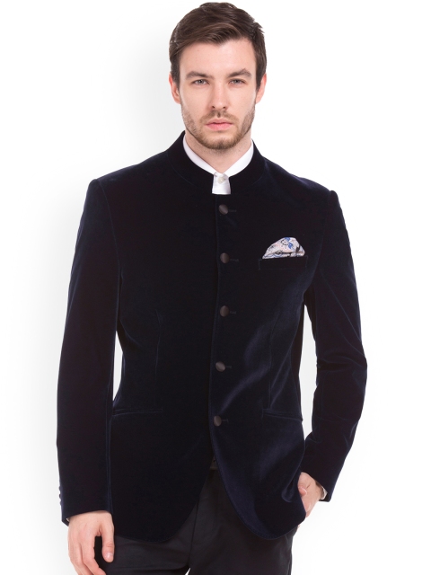 

Arrow New York Navy Blue Single-Breasted Ethnic Bandhgala Slim Fit Blazer