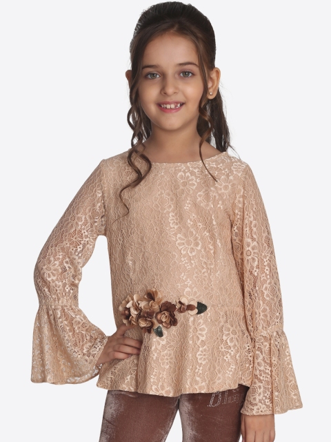 

CUTECUMBER Girls Beige Self Design Top