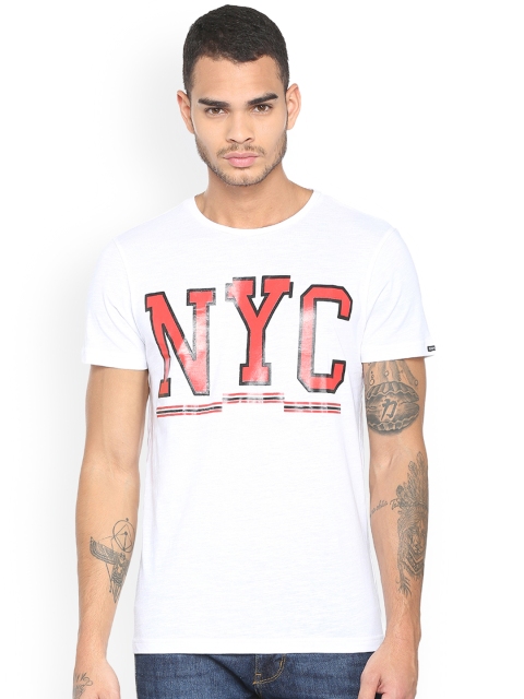

People Men White Printed Round Neck T-shirt