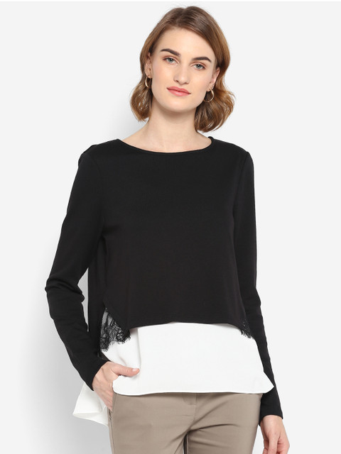 

Forever New Women Black Colourblocked Styled Back Top
