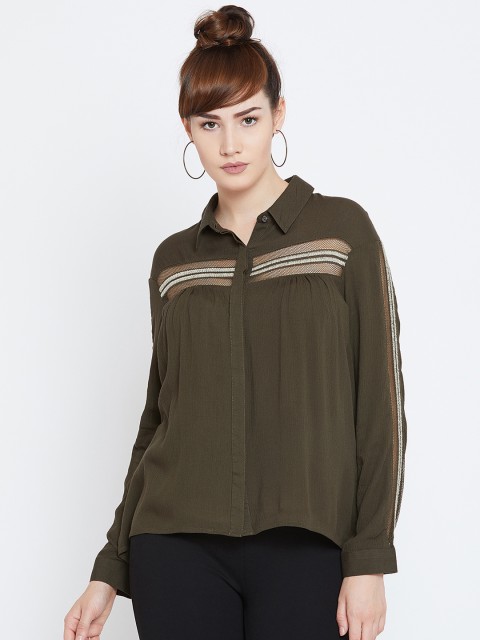 

Femella Women Olive Green Regular Fit Solid Casual Shirt