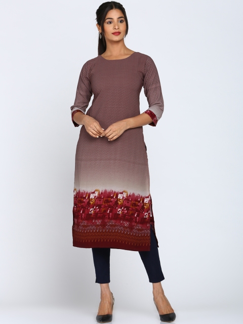 

Soch Women Taupe & Red Printed Straight Kurta
