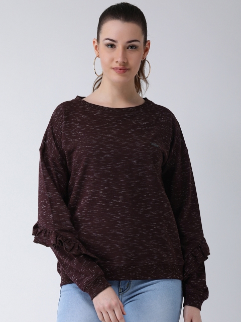 

Club York Women Burgundy Self Design Sweatshirt