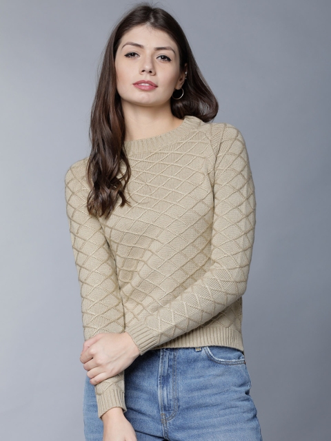 

Tokyo Talkies Women Beige Self Design Pullover