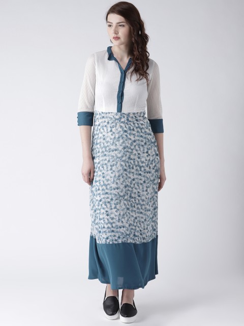 

DODO & MOA Women Off-White & Green Printed A-Line Kurta