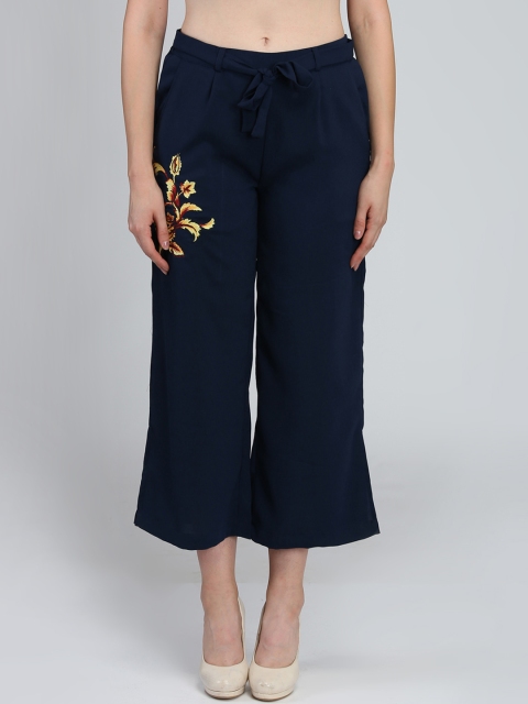 

DODO & MOA Women Navy Blue Flared Embroidered Culottes