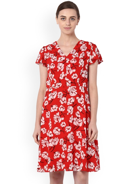 Van Heusen Woman Red & White Printed Fit and Flare Dress