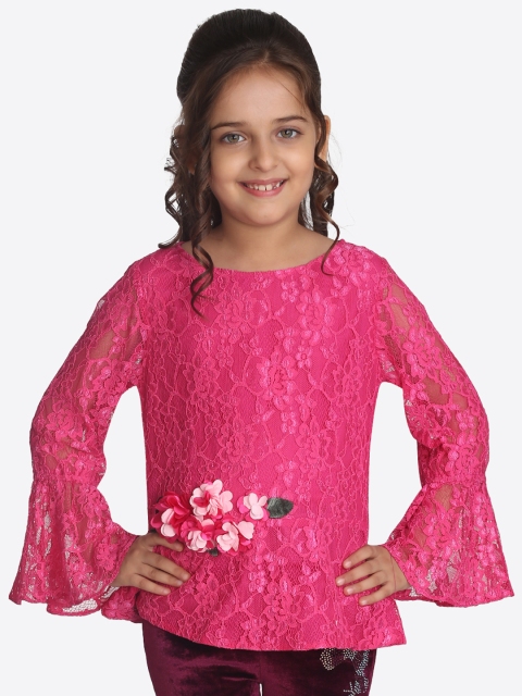 CUTECUMBER Girls Magenta Self Design Top