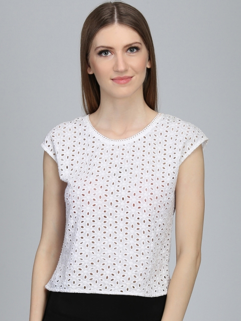 

DODO & MOA Women White Schiffli Embroidered Top