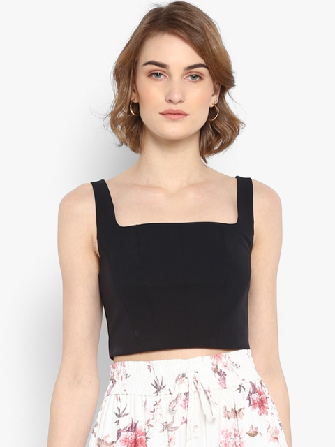 

Forever New Women Black Solid Fitted Crop Top