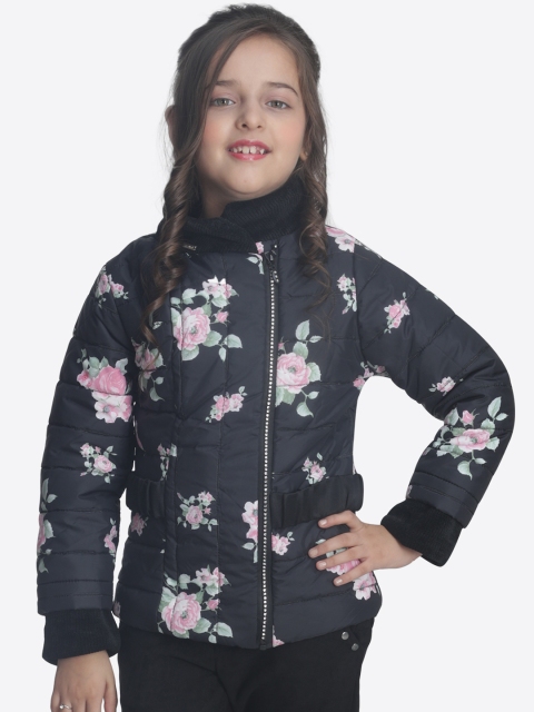 

CUTECUMBER Girls Black Printed Quilted Jacket