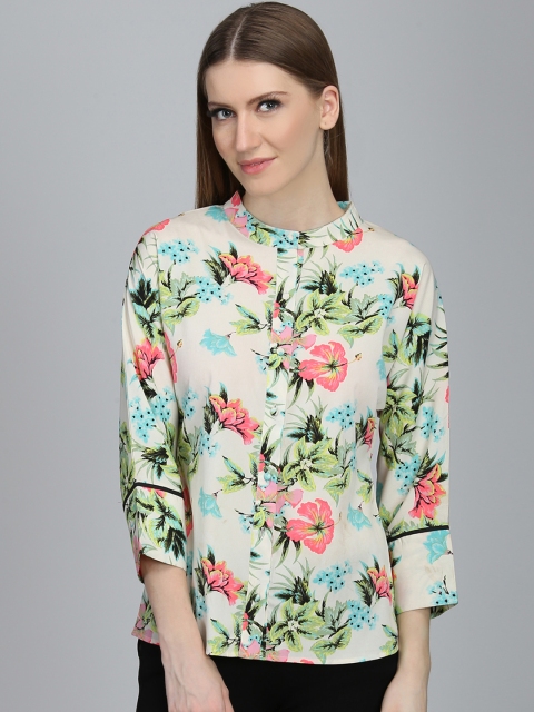 

DODO & MOA Women White Printed Shirt Style Top
