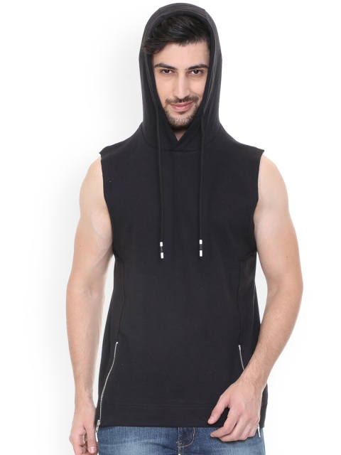 

People Men Black Solid Hooded Sweatshirt