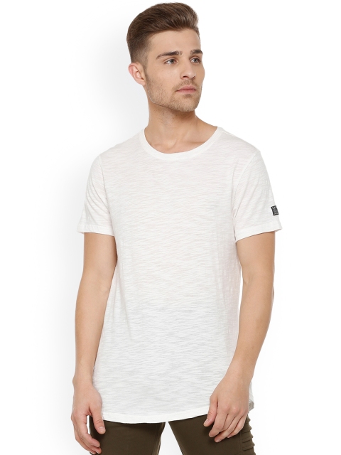 

People Men White Solid Round Neck T-shirt