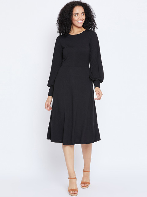 

Femella Women Black Solid Fit and Flare Dress