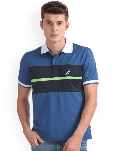 

Nautica Men Blue Colourblocked Polo Collar T-shirt