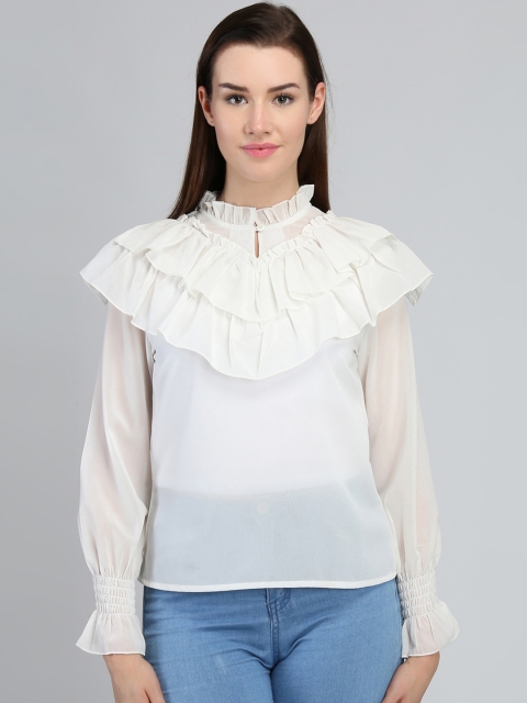 

DODO & MOA Women White Solid Sheer Top