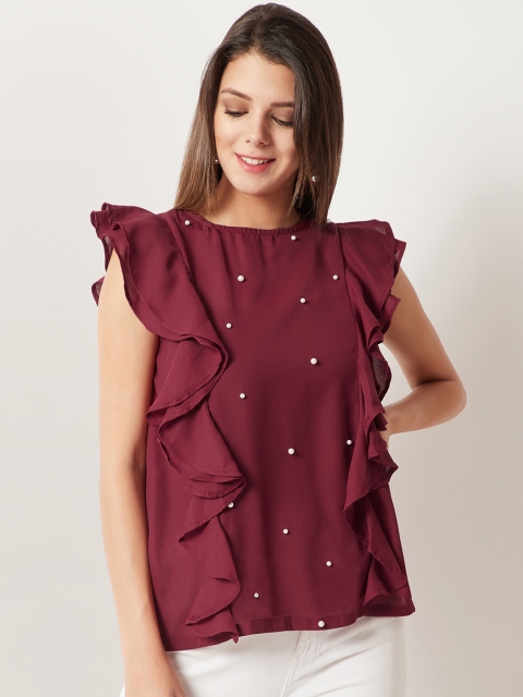 

Miss Chase Women Maroon Embellished High-Low Top