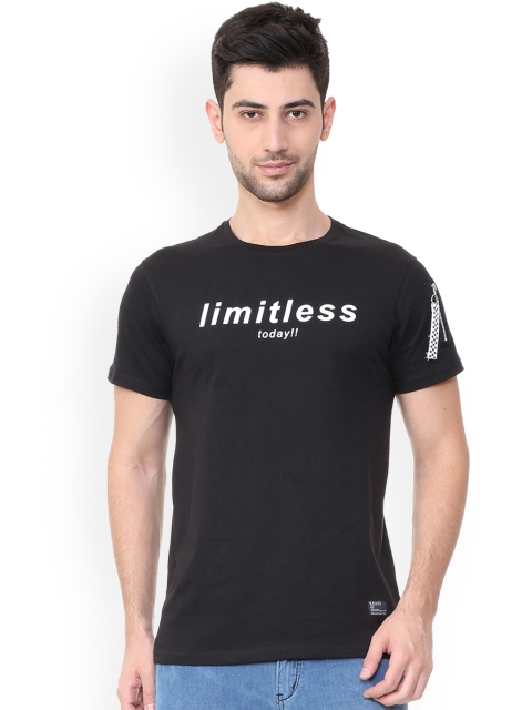 

People Men Black Printed Round Neck Pure Cotton T-shirt