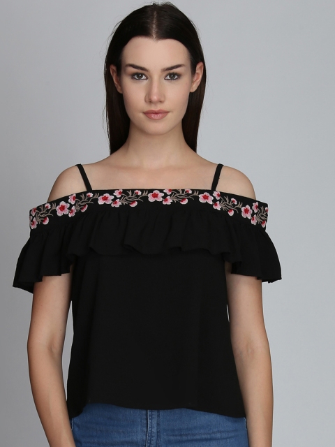

DODO & MOA Women Black Embroidered Top