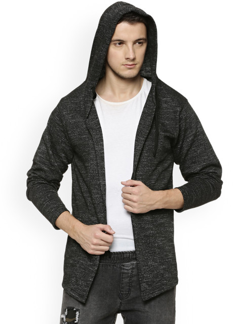 

Campus Sutra Men Charcoal Grey Self Design Hooded Sweatshirt