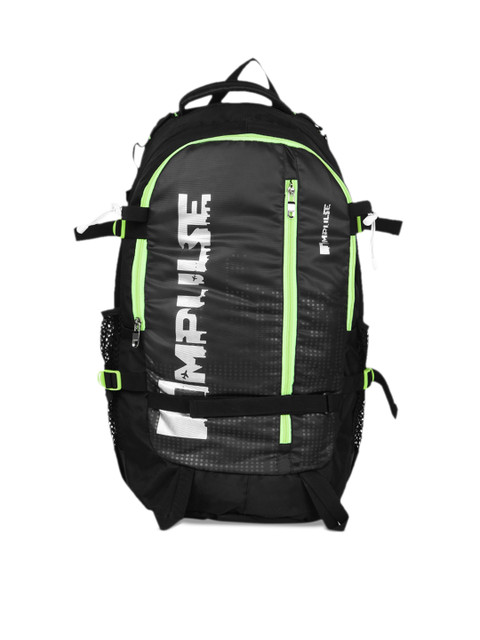 Impluse Unisex Black & Green Colourblocked Rucksack