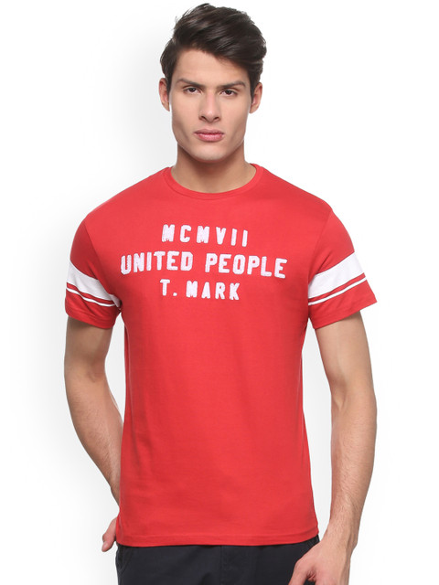 

People Men Red Printed Round Neck T-shirt
