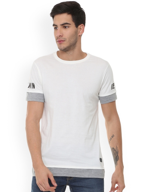 

People Men White & Grey Colourblocked Round Neck Pure Cotton T-shirt