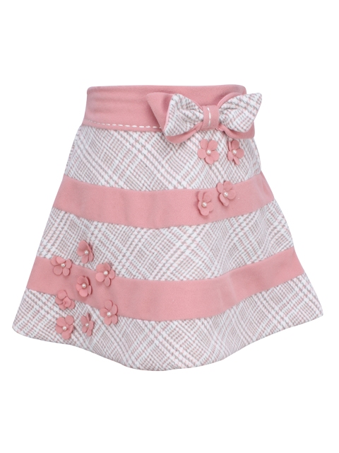 

CUTECUMBER Peach & Grey Striped A-Line Skirt, Pink