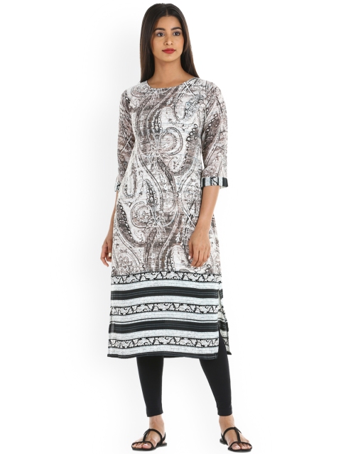 

Soch Women Off-White & Brown Printed Straight Kurta