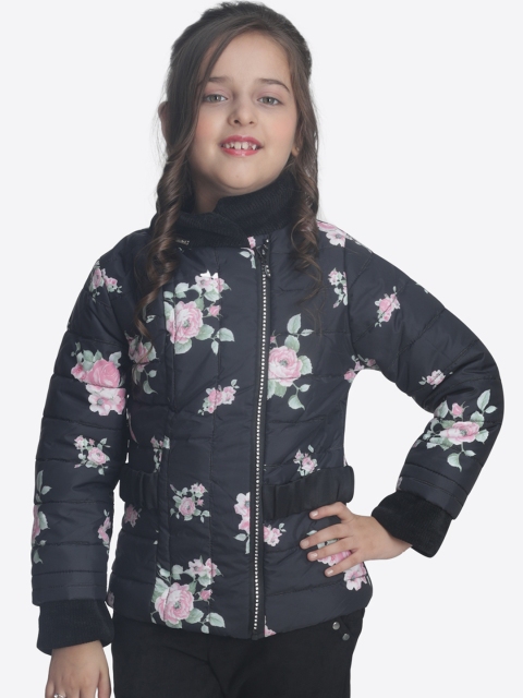 

CUTECUMBER Girls Black Printed Quilted Jacket