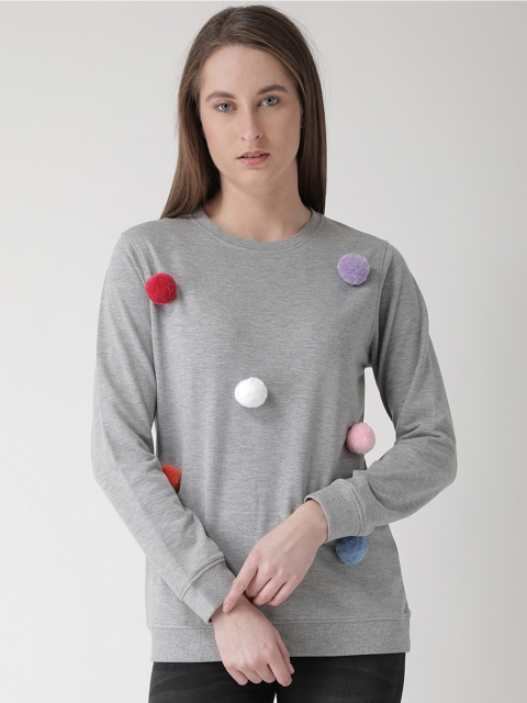 

Club York Women Grey Solid Sweatshirt