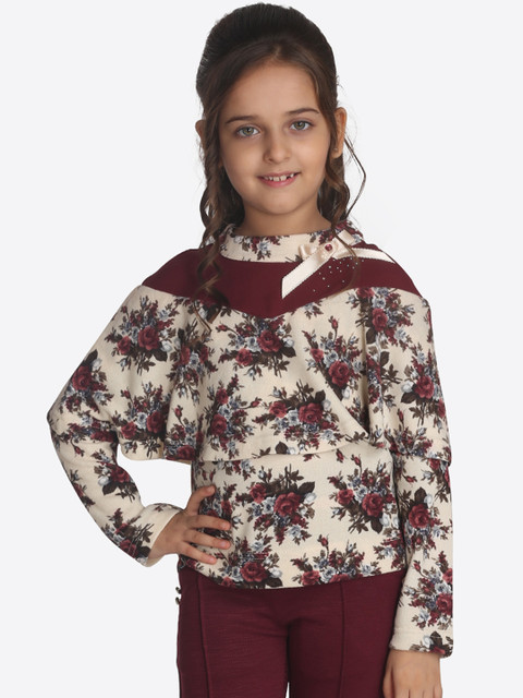 

CUTECUMBER Girls Beige Printed Top