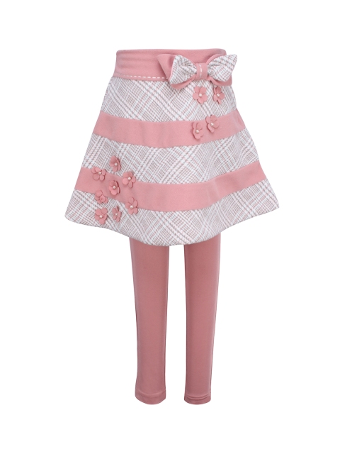 

CUTECUMBER Peach & Grey Striped A-Line Skirt, Pink