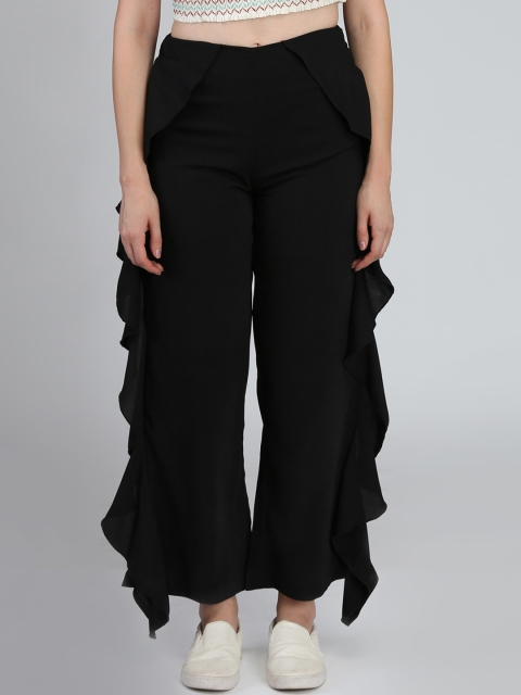 

DODO & MOA Women Black Flared Solid Regular Trousers